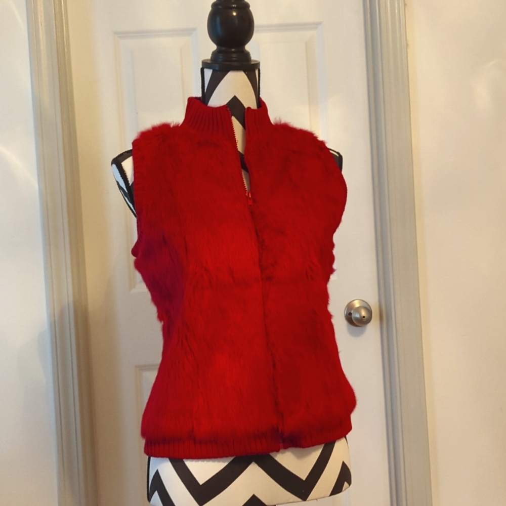 Lauren Hansen Rabbit Fur and Polyester Knit Vest size M